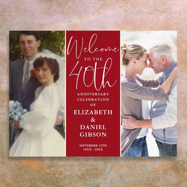 Then And Now 2 Photo 40th Anniversary Welcome Sign (Then And Now 2 Photo 40th Anniversary Welcome Sign)