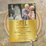 Then And Now 2 Photo 50th Wedding Anniversary Invitation<br><div class="desc">An elegant 50th wedding anniversary invitation,  featuring 2 special photos and stylish typography on a gold foil effect background. Designed by Thisisnotme©</div>