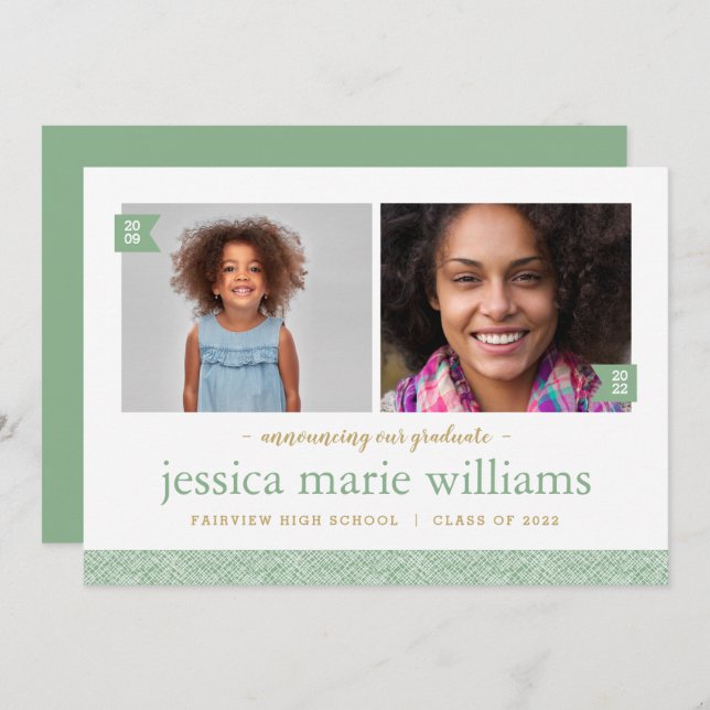 Then and Now 2 Photo Graduation Announcement (Front/Back)