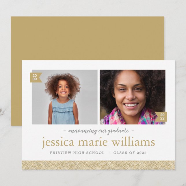 Then and Now 2 Photo Graduation Announcement (Front/Back)