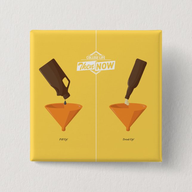 Then And Now: Beer Pong 2 Inch Square Button (Front)