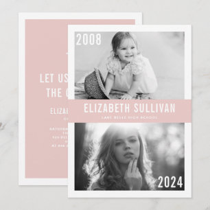 Then and Now Blush Pink Photo Collage Graduation Invitation