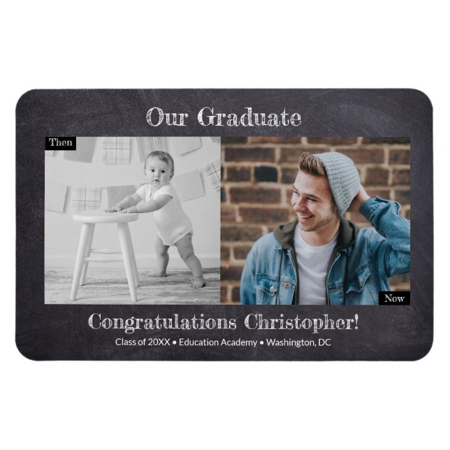 Then and Now Graduate Photo Graduation Magnet (Horizontal)
