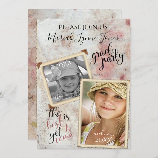 Then and Now Graduation Vintage PHOTO Frames Invitation (Front/Back)