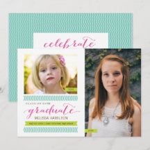 Then and Now Mint & Pink Chevron Photo Graduation