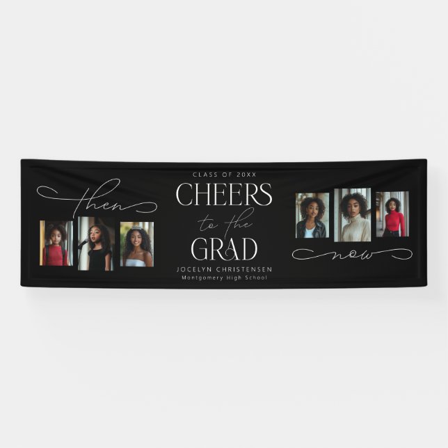 Then and Now Photo Collage Graduation Party Banner (Horizontal)