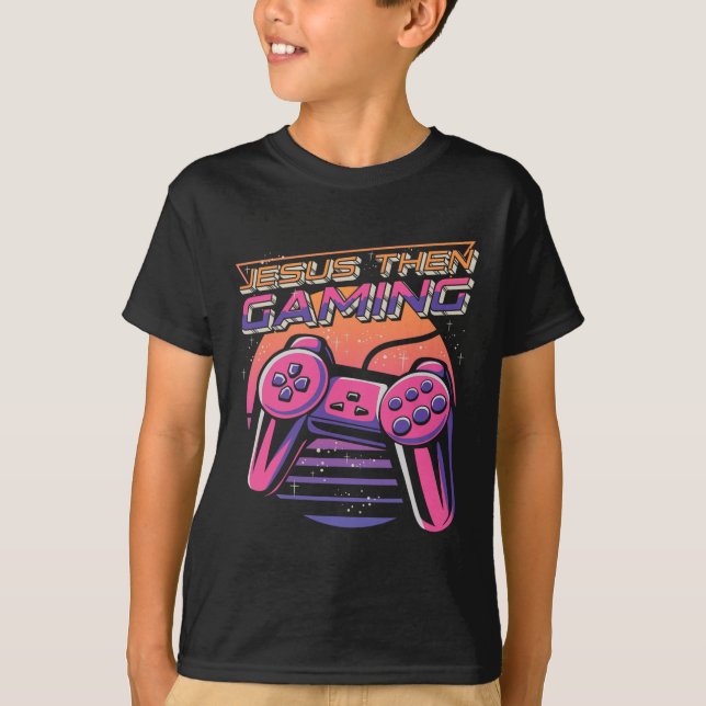 Then Gaming Gamer Christian Boys Video Game Contro T-Shirt (Front)