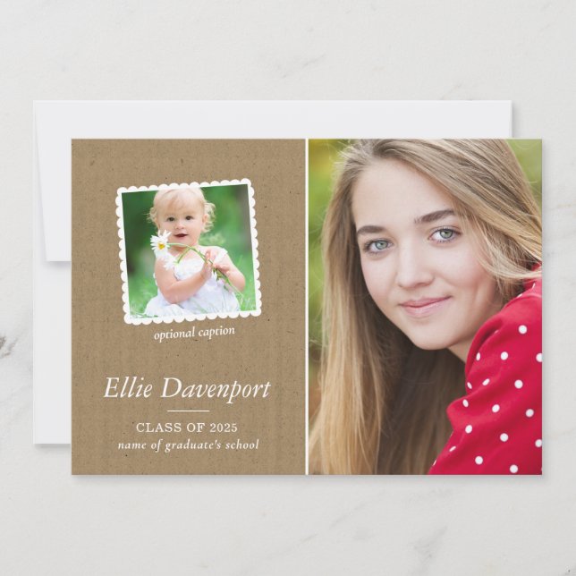 Then & Now | 2-Photo Graduation Party Invitation (Front)