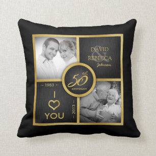 Then & Now - Elegant black & gold 50th Wedding Throw Pillow