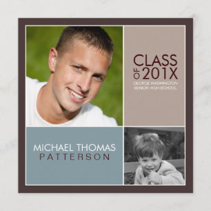 Then Now Modern Block Graduation Party Invitation