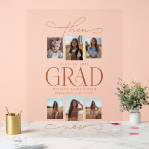 Then & Now Photo Collage Grad Graduate Welcome Acrylic Sign