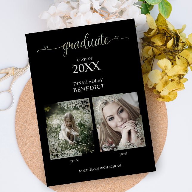 Then & Now Photos Graduate Announcement on Black (Creator Uploaded)