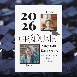 Then & Now Two Photo Graduation Bold Custom Invitation
