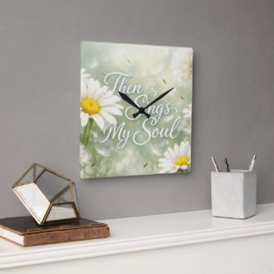 Then Sings My Soul Dandelions and Daisies Square Wall Clock