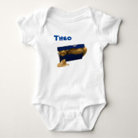 Theo Name With Cat In A Box, Baby Bodysuit