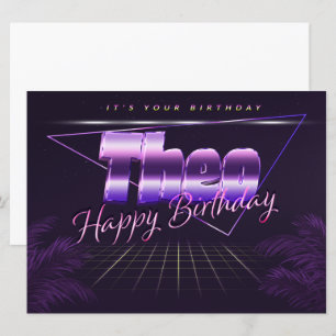 Theo Nom Prénom lila retro Carte Anniversaire