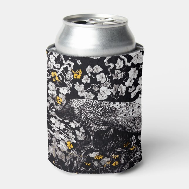 Theo Van Hoytema Retro Peacock Clip Art Black and Can Cooler (Can Front)