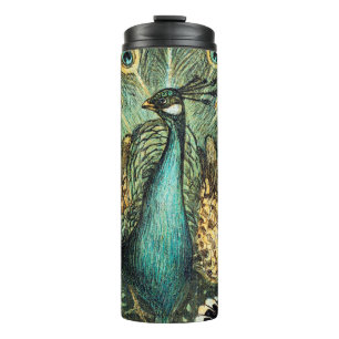Theo Van Hoytema Vintage Peacock Open Wings Peafow Thermal Tumbler