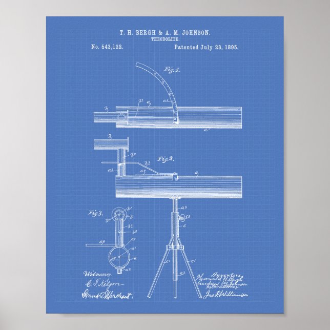 Theodolite 1895 Patent Art Blueprint Poster (Front)