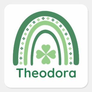 Theodora Name Clover Boho Rainbow Square Sticker