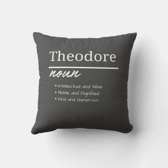 Theodore, Boy Personalized Name Definition Throw Pillow (Back)