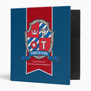 Theodore name meaning shield T letter red blue Binder