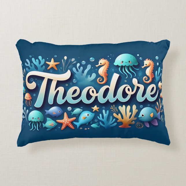Theodore Name Ocean Theme Decorative Sea Life Accent Pillow (Front)