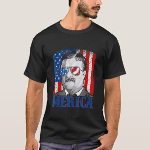 Theodore Roosevelt 4th Of July Men Usa Flag Meric T-Shirt