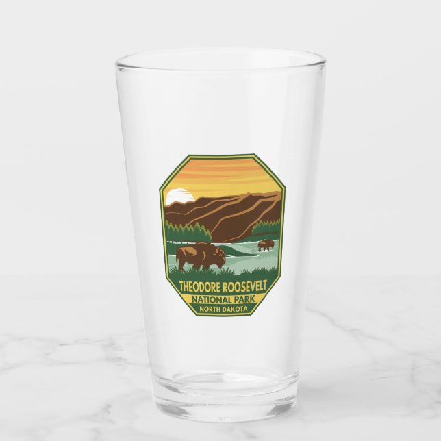 Theodore Roosevelt National Park Bison Retro Glass (Front)
