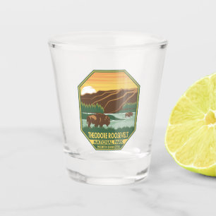 Theodore Roosevelt National Park Bison Retro Shot Glass