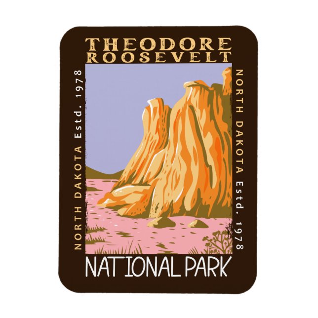 Theodore Roosevelt National Park Retro Distressed Magnet (Vertical)
