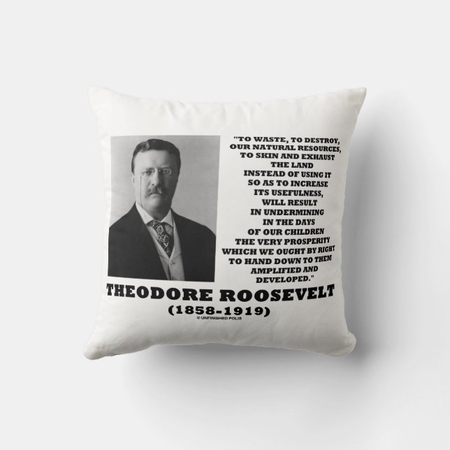 Theodore Roosevelt Waste Destroy Natural Resources Throw Pillow (Back)