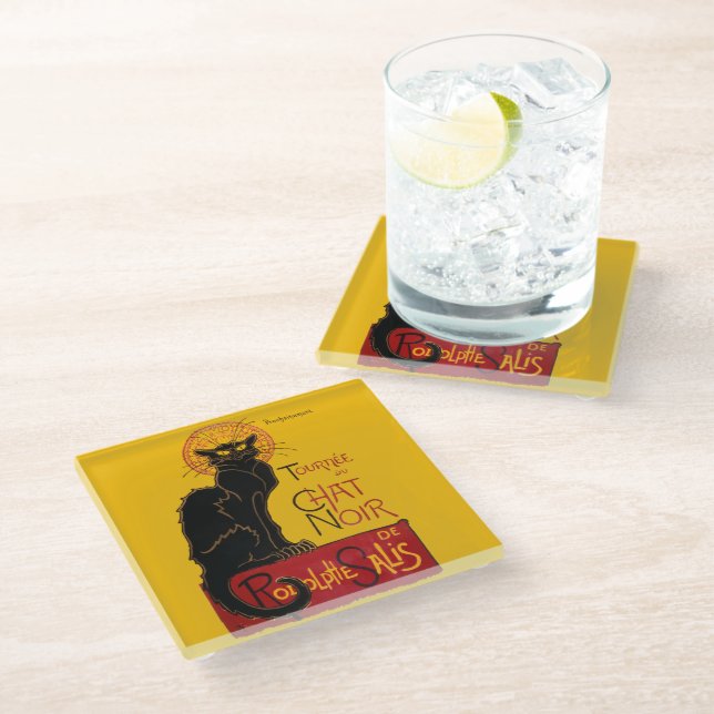 Theophile Steinlen - Le Chat Noir Vintage Glass Coaster (Angled)
