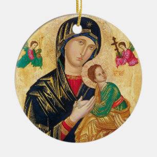 Theotokos and Christ Child with Angels Icon Ceramic Ornament