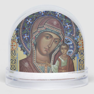 Theotokos and the Christ Child Orthodox Icon Snowglobe