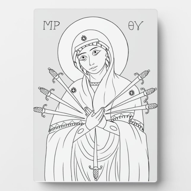 Theotokos of the Seven Swords, Line Art Plaque (Front)