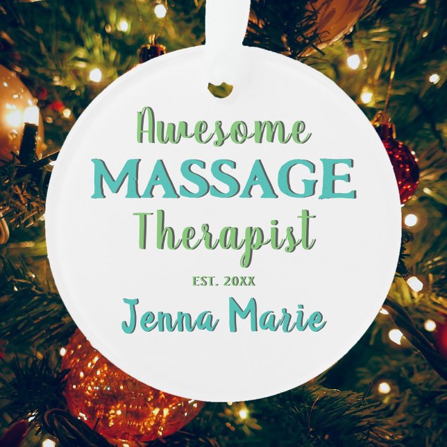 Thérapeute de massage mignonne Design vert Turquoi (Awesome Massage Therapist Customized Ornament)