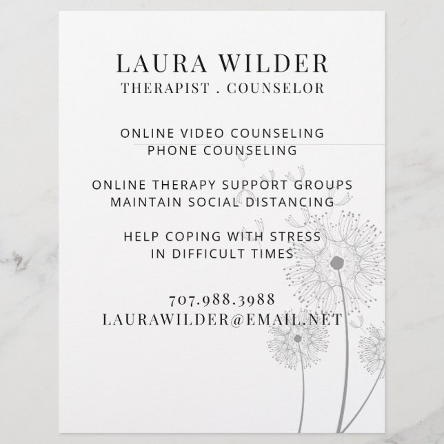 Therapist Counsellor Online Or By Phone Flyer (Front)