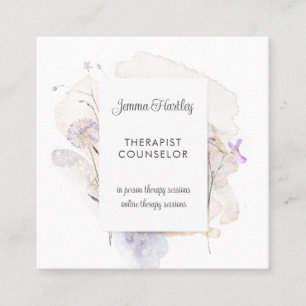 Therapist Counsellor Serene Flower Watercolor Wash Square Business Card