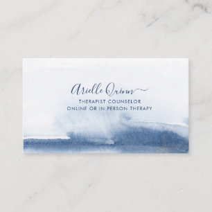 Therapist Counsellor Serene Indigo Watercolor Business Card