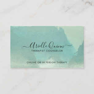 Therapist Counselor Abstract Blue Green Watercolor Business Card