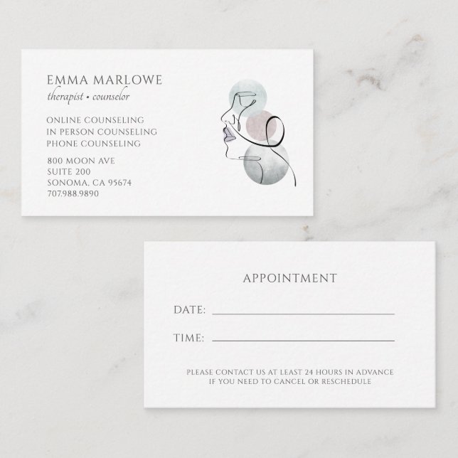 Therapist Counselor Business & Appointment Card (Front/Back)