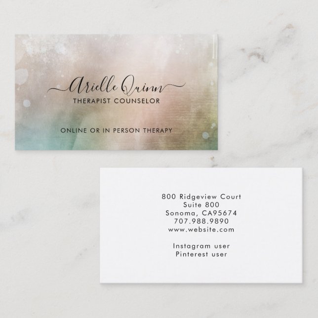 Therapist Counselor Serene Abstract Watercolor Business Card (Front/Back)