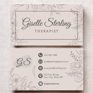 Therapist Floral Botanical Elegant Script Business Card