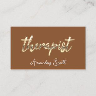 Therapist Golden Script QR Code Logo Brown Business Card