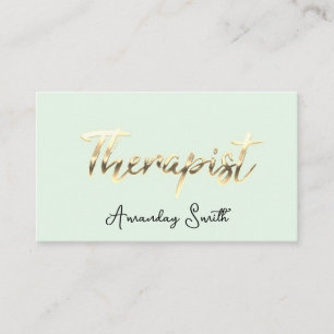 Therapist Golden ScriptQR Code Logo Mint Green Business Card