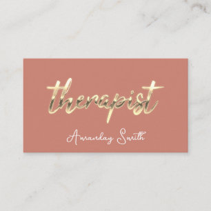 Therapist Golden ScriptQR Code Logo Natural Rose Business Card