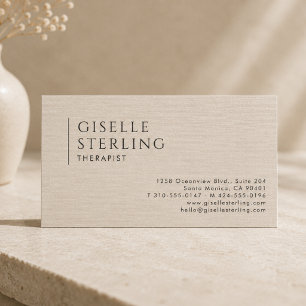 Therapist Psychologist Natural Linen Business Card