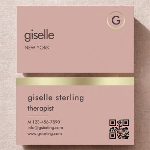 Therapist Psychologist Pink Gold QR Code Business Card