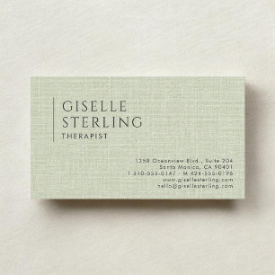 Therapist Sage Green Linen Business Card